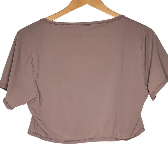 Skims Plus 3X Brown Henley Women's Cropped Top Short Sleeve - Picture 2 of 3